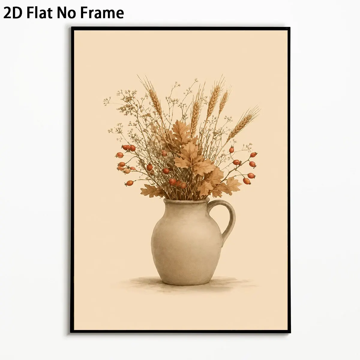 2D Flat, 2D Flat, 1pc Autumn Wheat Berry Vase Posters Halloween Rustic Wall Art Thanksgiving Unframed Canvas Printing Bedroom