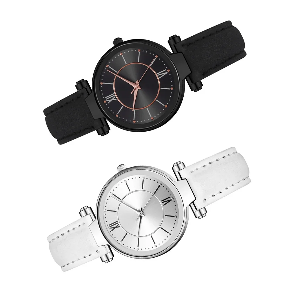 Montre à Quartz décontractée pour femmes, 2 pièces, bracelet d'imitation, facile à régler, excellent cadeau pour fille, petite amie, femme
