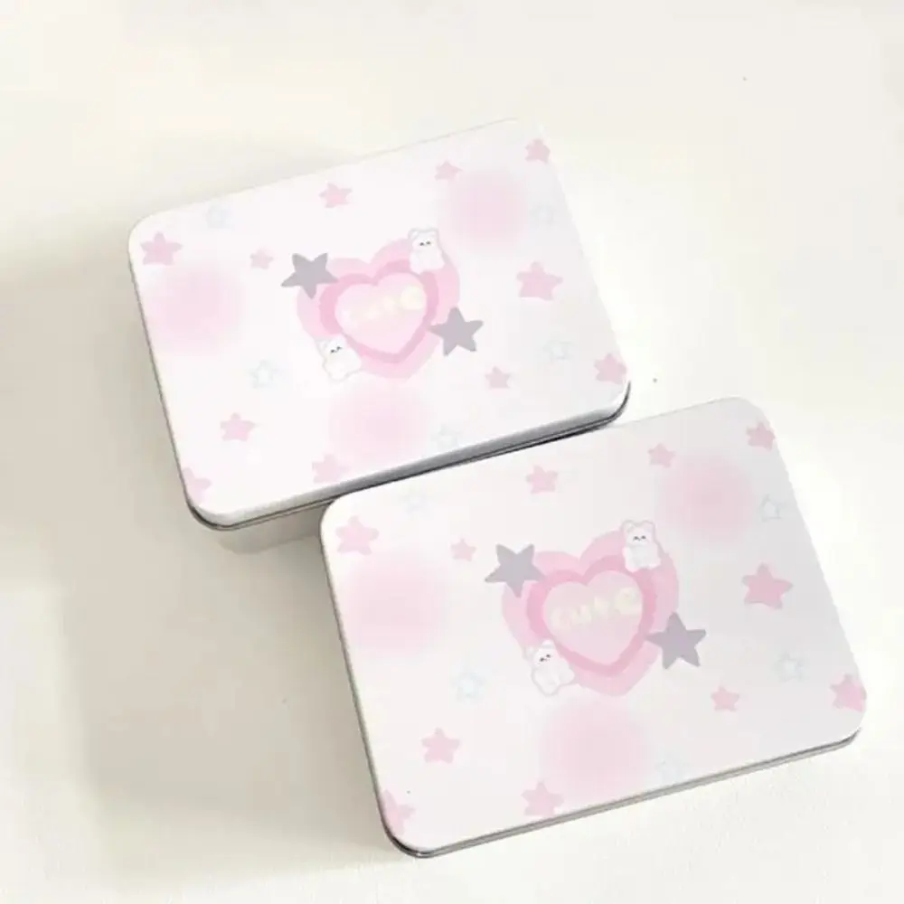 1 قطعة صندوق تخزين الحديد الكرتون Kpop Photocards سطح المكتب تخزين بطاقة صغيرة ملصقات أشرطة صندوق تخزين القرطاسية اللوازم المكتبية