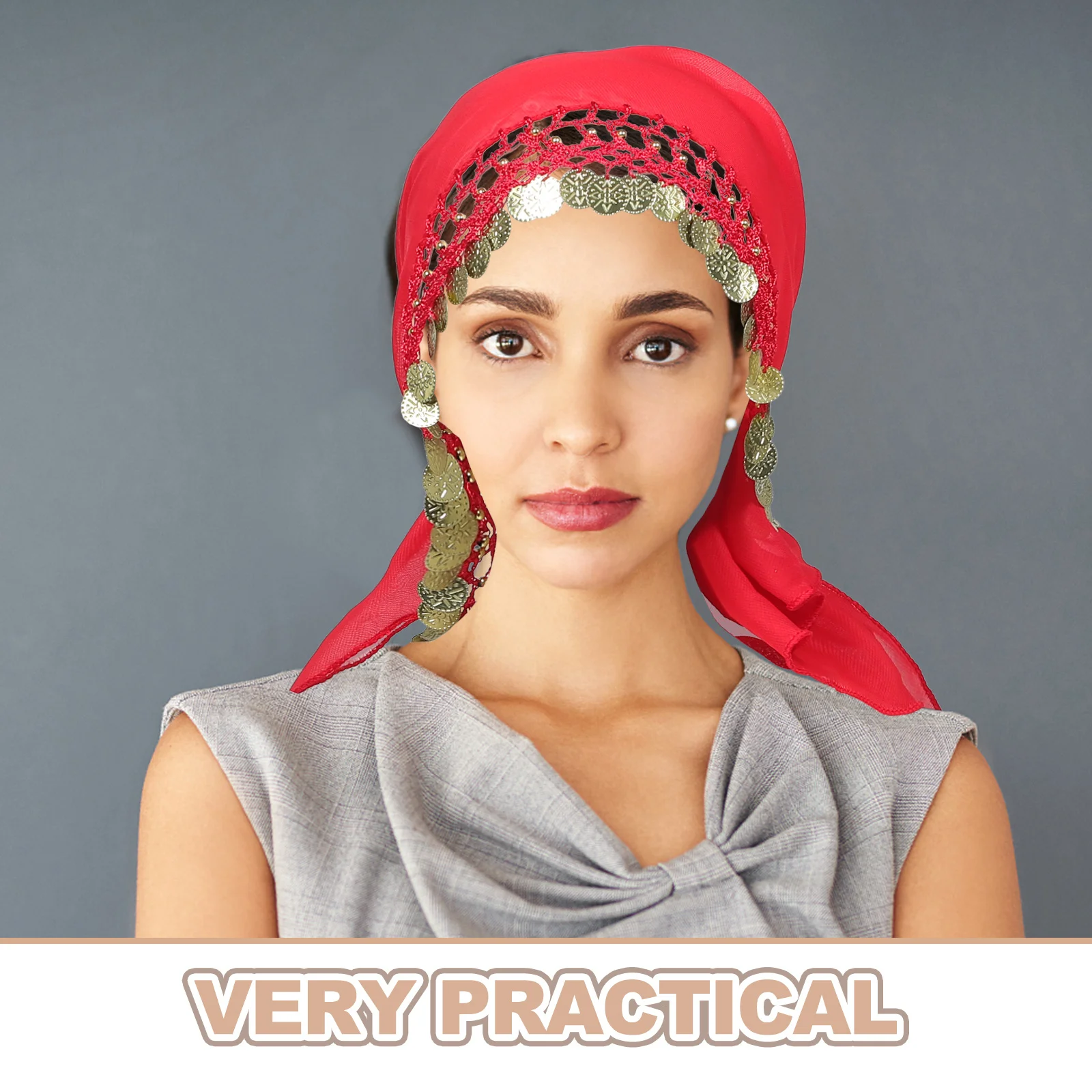 Coin Headpiece Scarf Bohemian Belly Dance Hair Accessory Chiffon Bandana For Women Festival Tribal Costume Indian Dancer