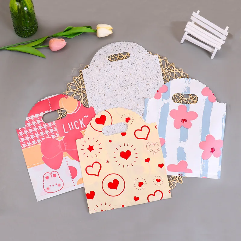 50Pcs Lovely Gift Bags Wedding Birthday Guest Gift Wrap Plastic Shop Bags Small Business Candy Pastry Store Packaging