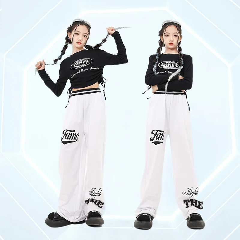 

2024 Jazz Dance Girls Crop Tops White Pants Street Dance Wear Children Ballroom Hip Hop Dance Performance Stage Clothes DQS17565