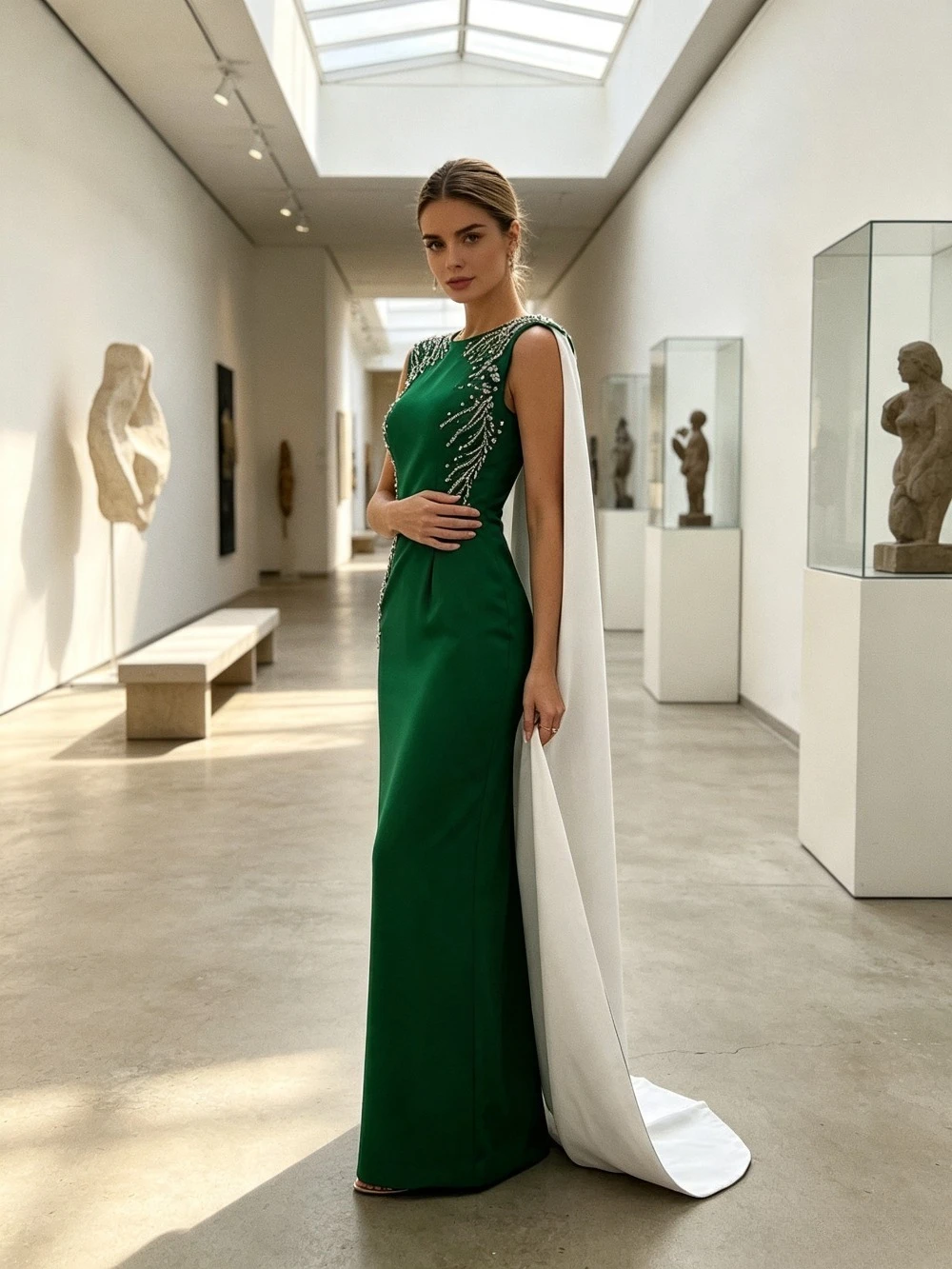 Customized Elegant Boat Age Beaded Cape Evening Gown 2026 Luxurious Sleeveless Slim Fit Mermaid Party Dress Suitable for Dances