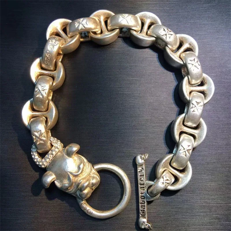 Old Tibetan Silver Hand-made Nepal Auspicious Animal Head Bracelet Domineering Transshipment Men and Women Couple Gift