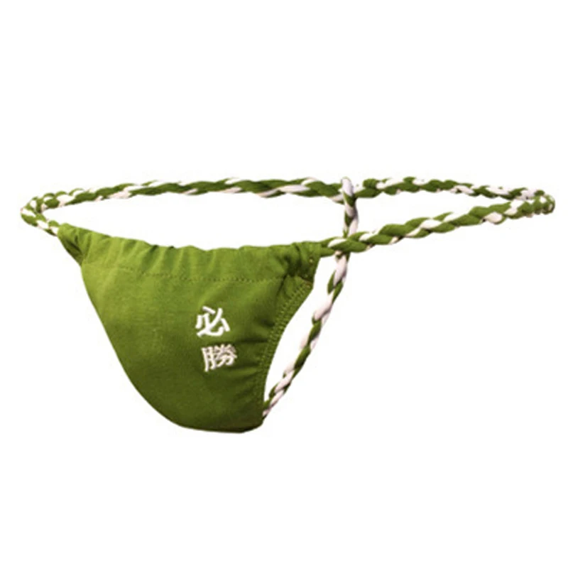 Men Underwear Sexy String Cotton Men Rope Belt Pants Brief Low Waist Gays Bikini Slips Embroidery Japanese Sumo Tanga Thongs
