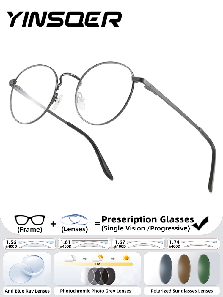 

Men's Round Glasses Prescription Lenses Correction Eyeglasses Anti Blue Light Reading Glasses for Women Man Sunglasses Polarized