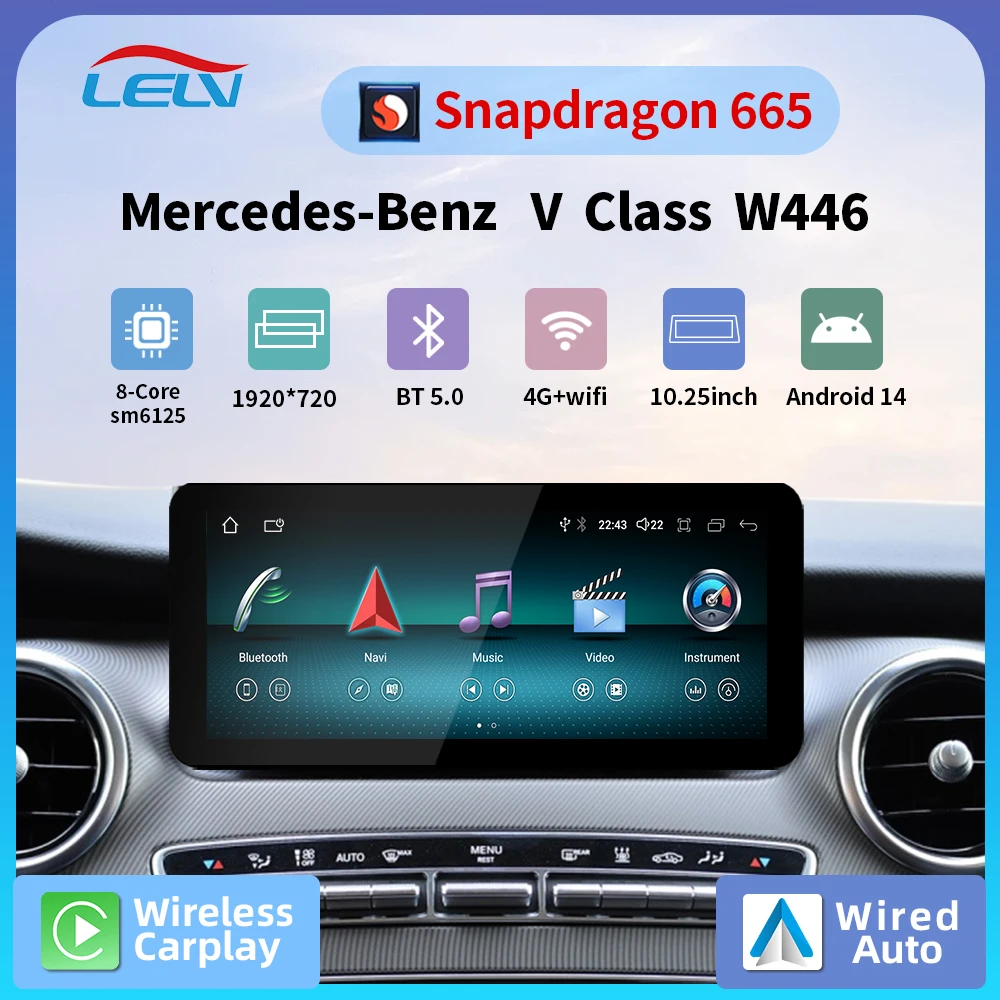 NEW Qualcomm 665 Android 14 Wireless CarPlay auto For Mercedes Benz V Class W446 W447 2015-2018 car dvd multimedia radio player