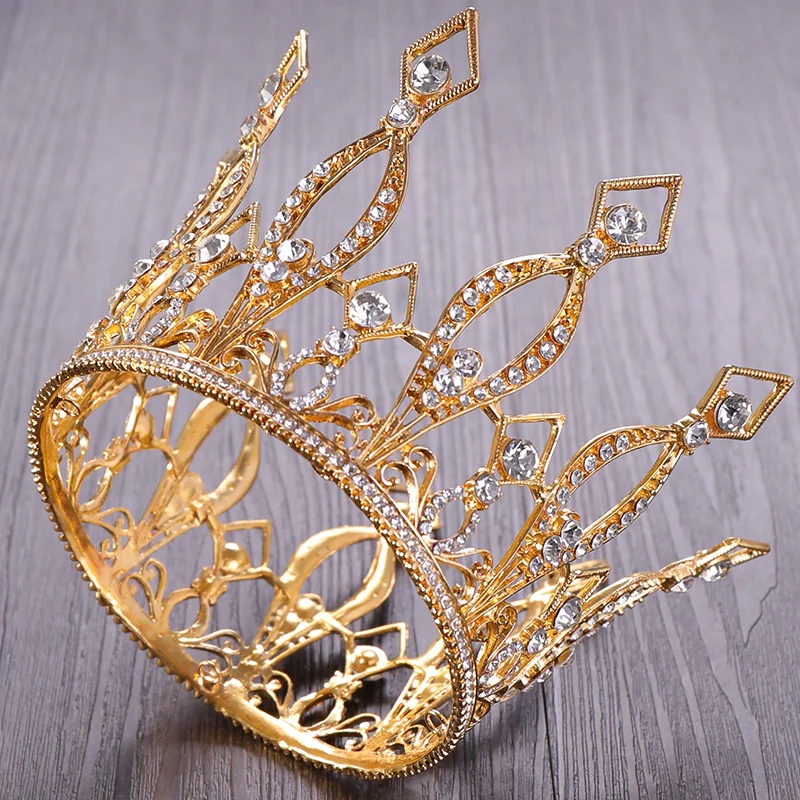 Trendy Gold Round Crystal Crown Wedding Tiara Crown Bride Hair Accessories Crown Party Headdress Wedding Hair Accessories Tiara image 6