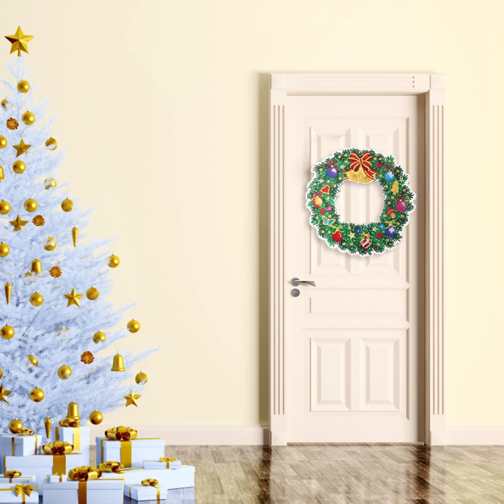 Christmas Diamond Painting Wreath Pendant DIY Spot Drill Crystal Christmas Art Diamond Drawing Garland Ornament Great Gift