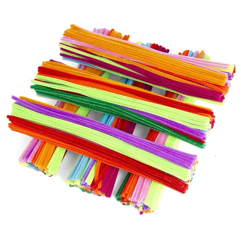 100PCS Colorful Chenille Stem Twisted Rod Wool Root Fluffy Bar Iron Wire DIY Handcraft Twisting Decorations Pipe Cleaners Plush