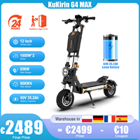 KUKIRIN G4MAX Off-road Electric Scooter High Performance 12Inch Tyres 1600W*2 Motor 98KM Range 86KM/H 35.2AH Powerful Escooter