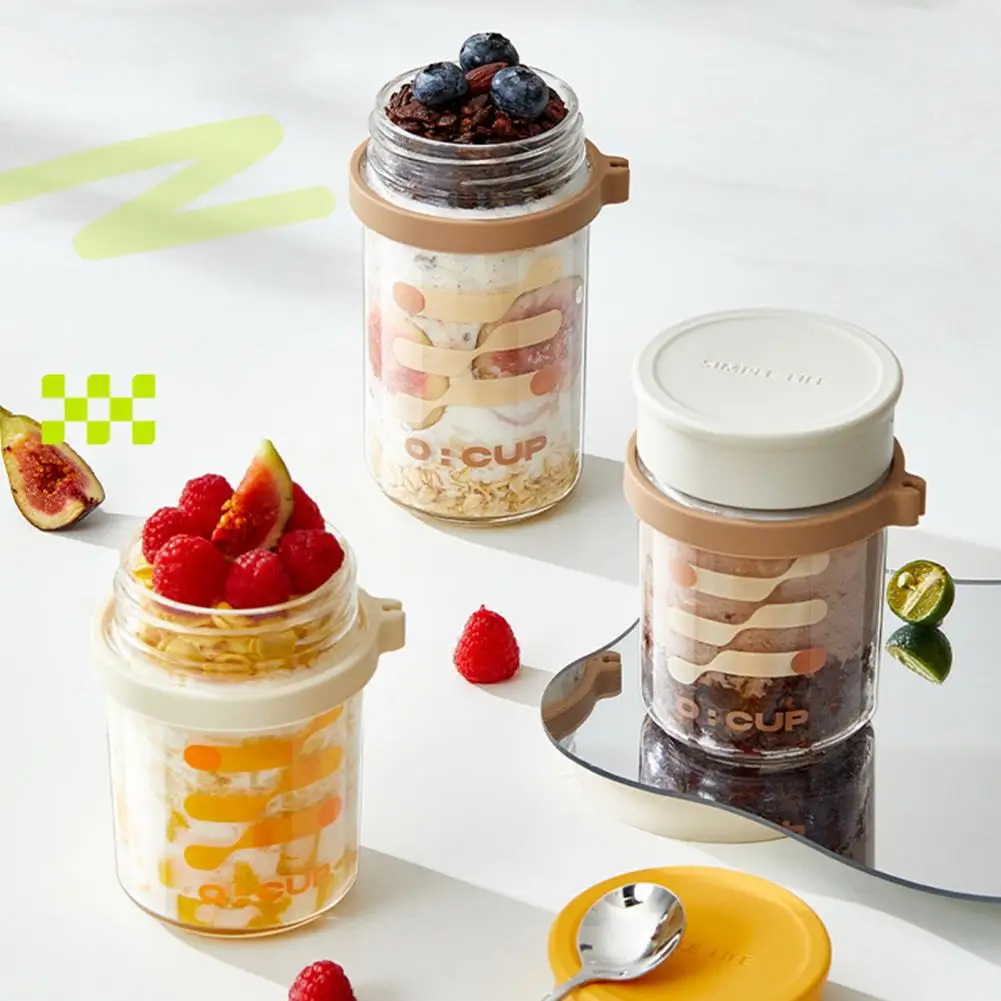 350ML Glass Overnight Oats Containers Vibrant Stackable Jars with Lids Spoon Healthy Food Storage Solution