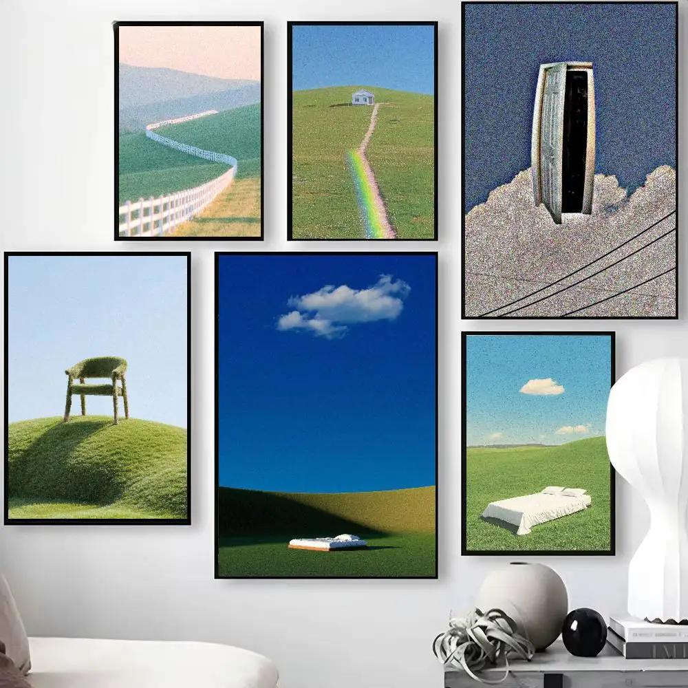 Dreamcore Liminal Space Poster Low Poly Surreal Empty Grassland Weird Nostalgic Weirdcore Dream Scenery Decor Gift