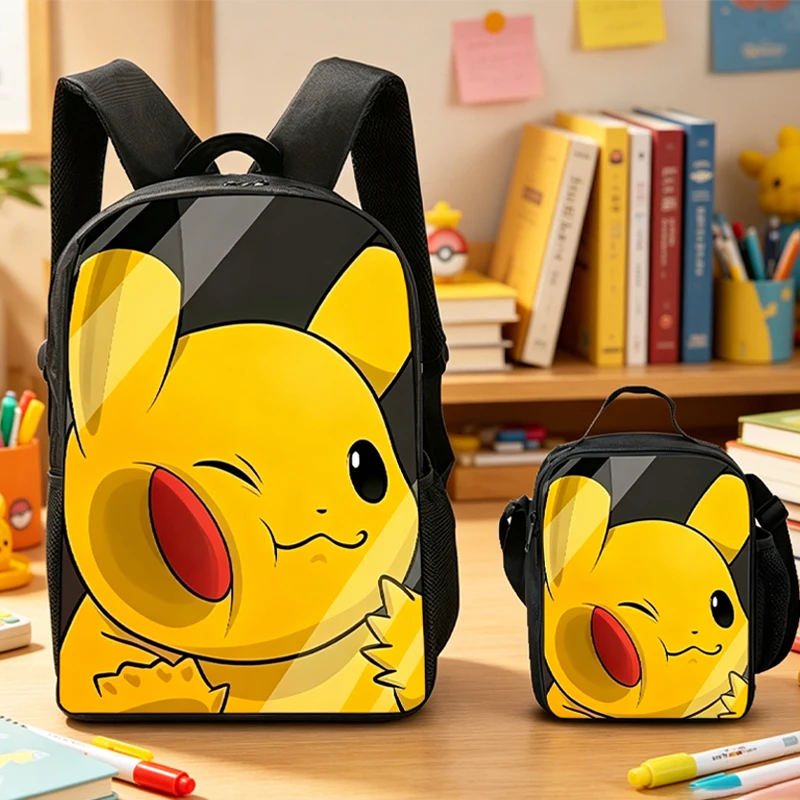 2pcs Anime Pokemons Backpack Lunch Bag for Students Cartoon Cute Pikachu Schoolbag Bento Box Book Stationery Storage Backpacks