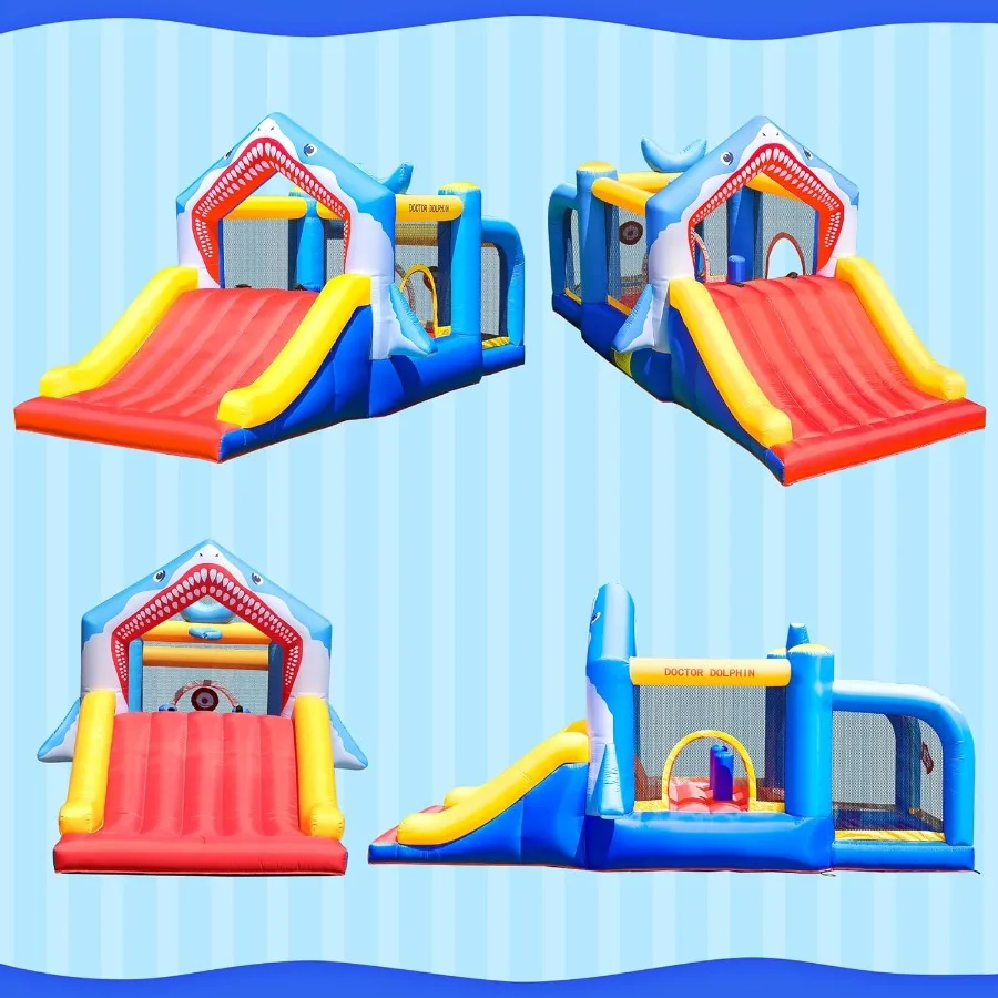 Bounce House Peuter Ballenbak Opblaasbare Glijbaan Uitsmijter Jumper Shark Springkasteel Park voor 212 Binnen of Buiten Nat en Droog
