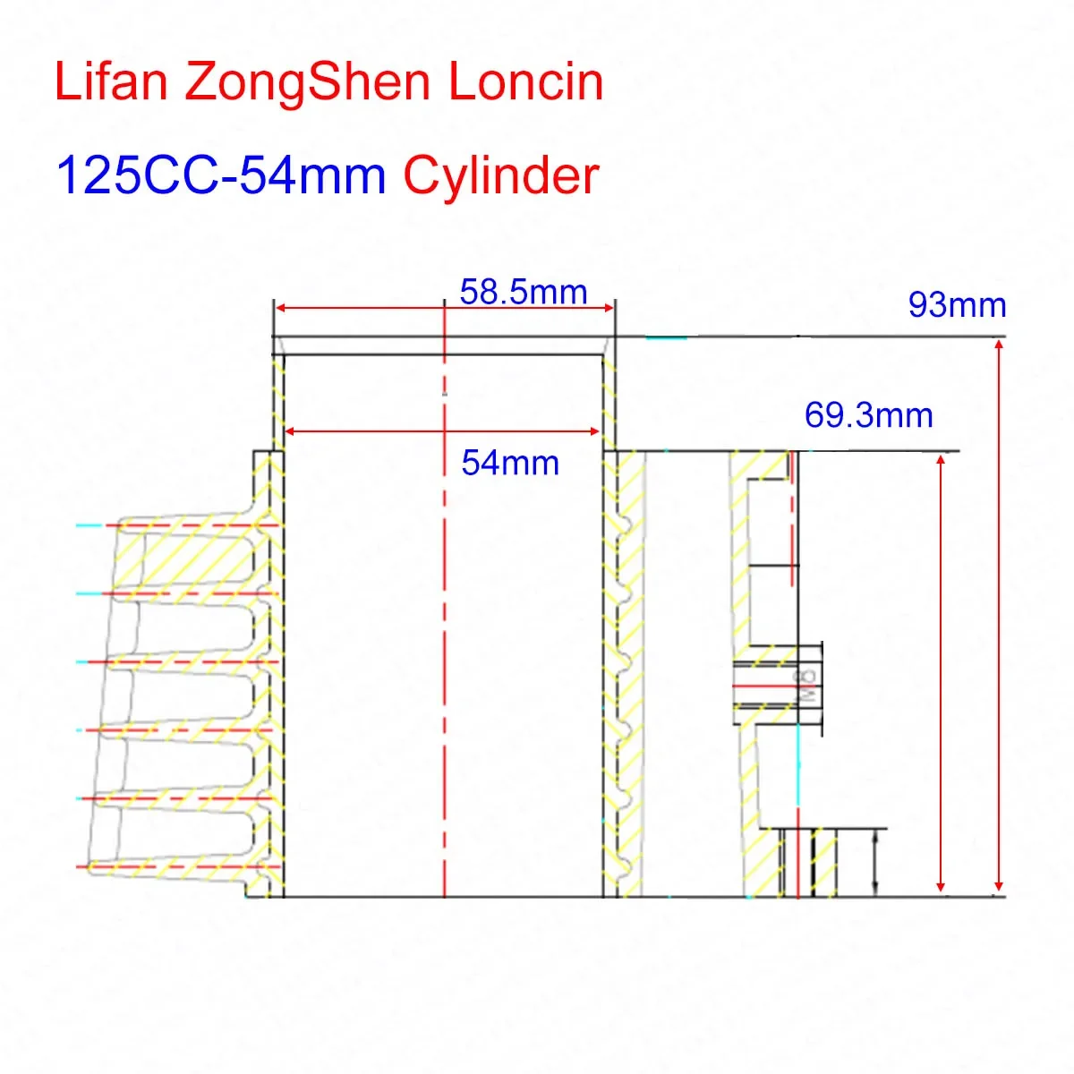 54MM 14MM 69MM Cylinder kit Lifan ZongShen Loncin YinXiang S125 125CC 1P54FMI Engine Kaya Xmotos Apollo Tmax Pit Dirt  Bike