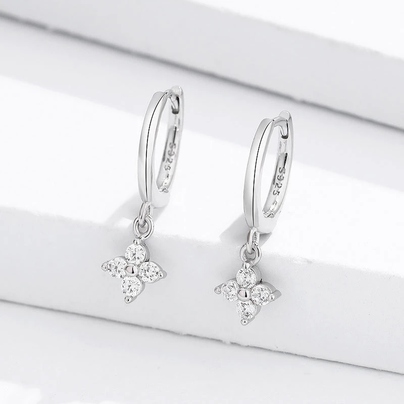 

925 Sterling Silver Zircon Flower Pendant Drop Earrings For Women Simple Exquisite Student Girlfriend Fine Jewelry Gifts