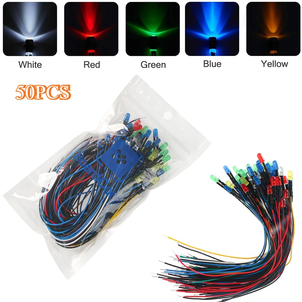 25-50PCS 12V 5 มม.ไฟ LED ไดโอดชุด 20 ซม.Prewired สีแดงสีเขียวสีฟ้าสีขาวสีส้มสีเหลือง Emitting สีไดโอดโคมไฟสําหรับ DIY