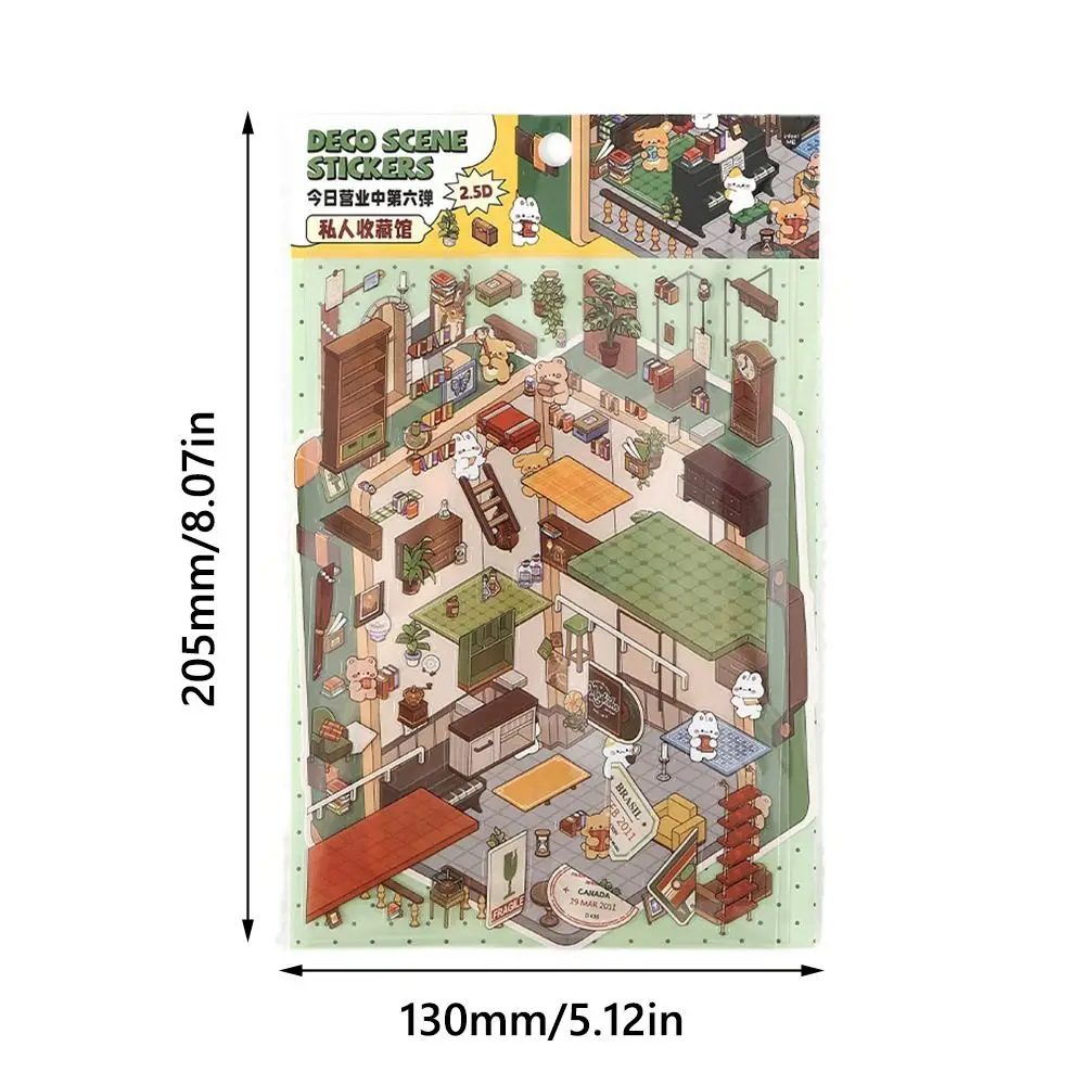 Cartoon 3D Landscape House Stickers Today's Business Is Open Stress Relief Landscaping Making Sticker Scrapbook Game