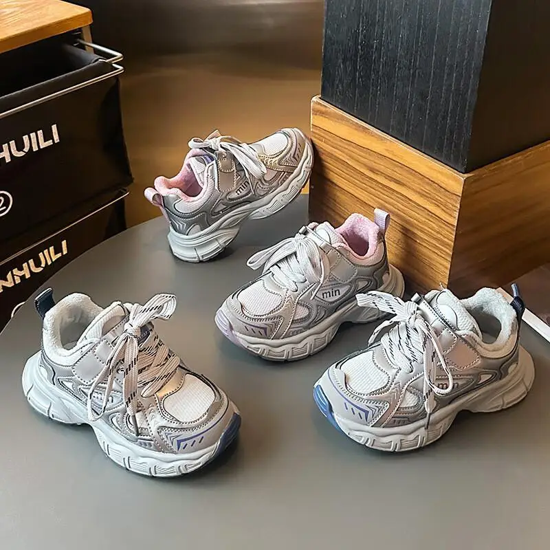 

Kawaii Y2K повседневная обувь, модная детская обувь, противоскользящие кроссовки на толстой подошве, новинка зимы 2025, обувь для папы на флисовой подкладке, корейский стиль