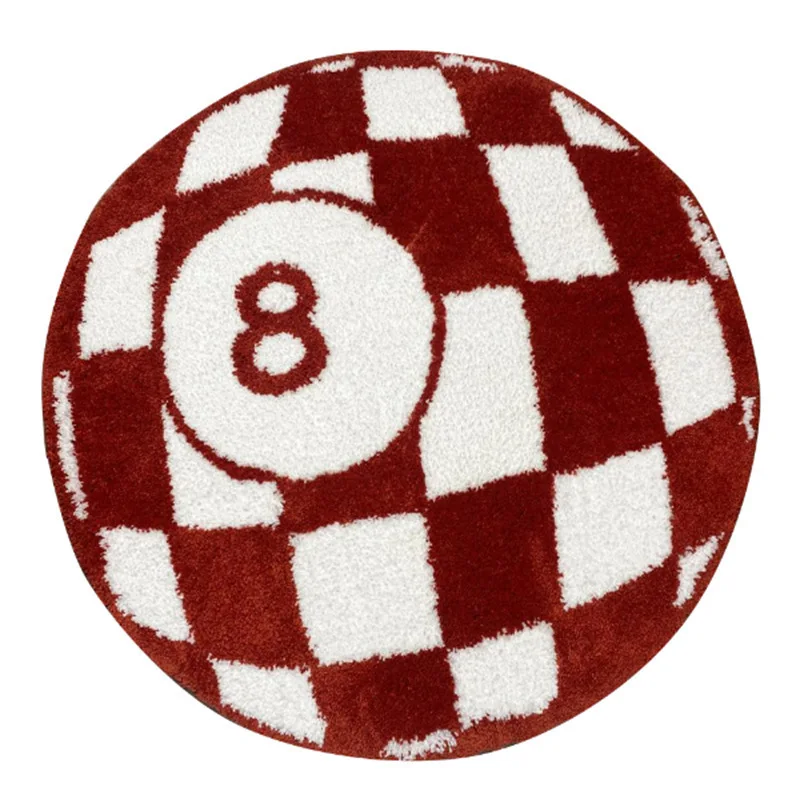 VIKAMA Checkerboard 8 Ball Round Rug Non-Slip Plush Mat Streetwear Gaming Decor for Boys Room Man Cave Retro Home Accessory