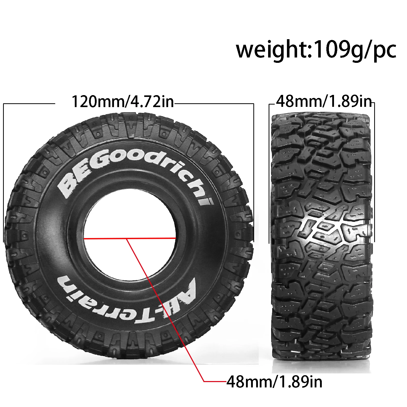 RS Aluminum 1.9 Beadlock Tires for Traxxas TRX4 Axial SCX10 II III Wraith Redcat Gen 8 Gen 7 RC4WD 1/10 Scale RC Crawler R110