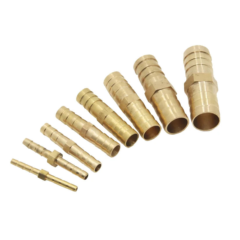 Brass 2 Way Straight Hose Barb Barbed Pipe Fitting Copper Coupler Connector Adapter for Air Fuel Gas Water 4 5 6 8 10 12 14 mm