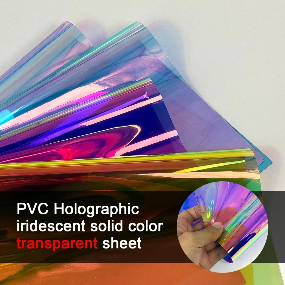 6 Pack Soft Transparent 0.3mm Waterproof Holographic Iridescent PVC Sheet Mixed Color 20x30cm for DIY Sewing Handbag Art Bow