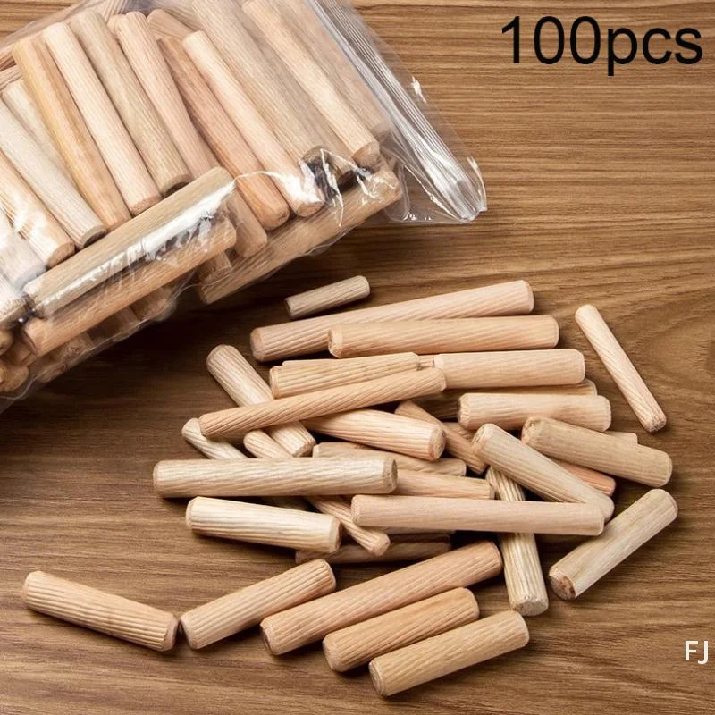 [YU]100Pcs Wooden Dowel Cabinet Drawer Round Fluted Wood Craft Dowel Pins Rods Set Furniture Fitting Wooden Dowel Pin