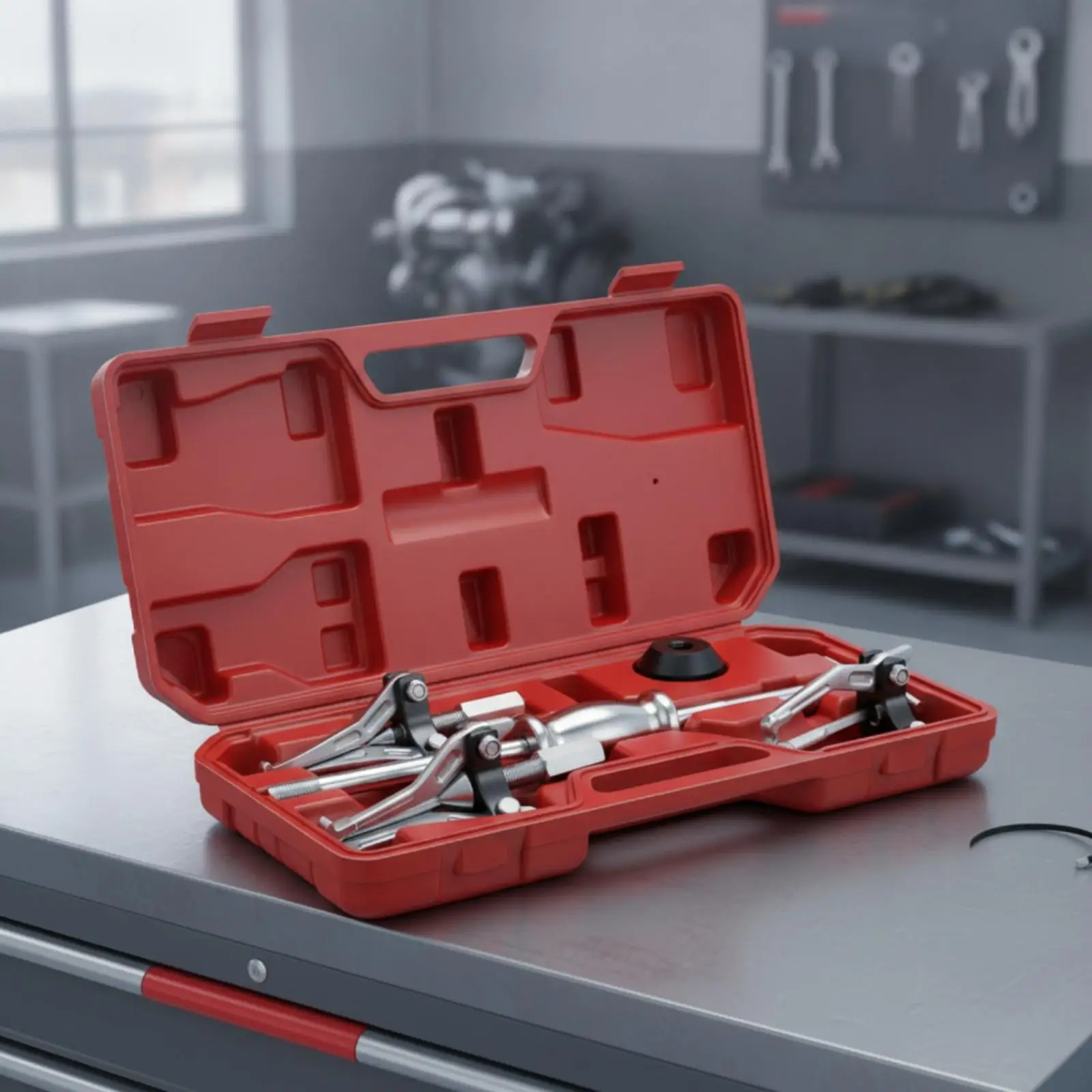 Carbon Steel Bearing Removal Tool Set 5 Piece Puller with Chrome Finish and T Handle for Maximum Leverage in Garage Use