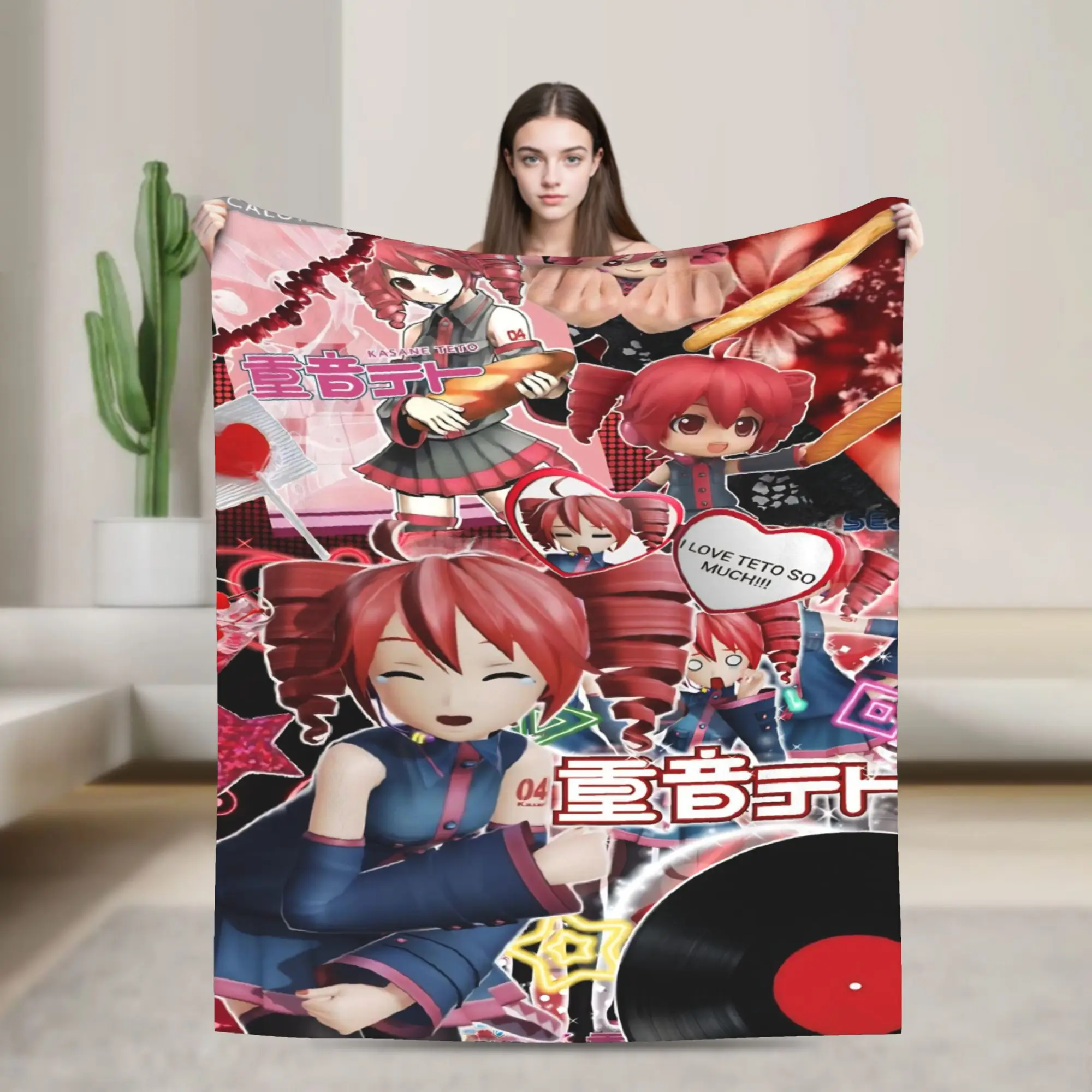 Pearto Poteto Anime Kasane Teto Virtual Singer Blanket Warm Soft Plush Bedding Throws For Home Decor Flannel Bedspread Bed Cover
