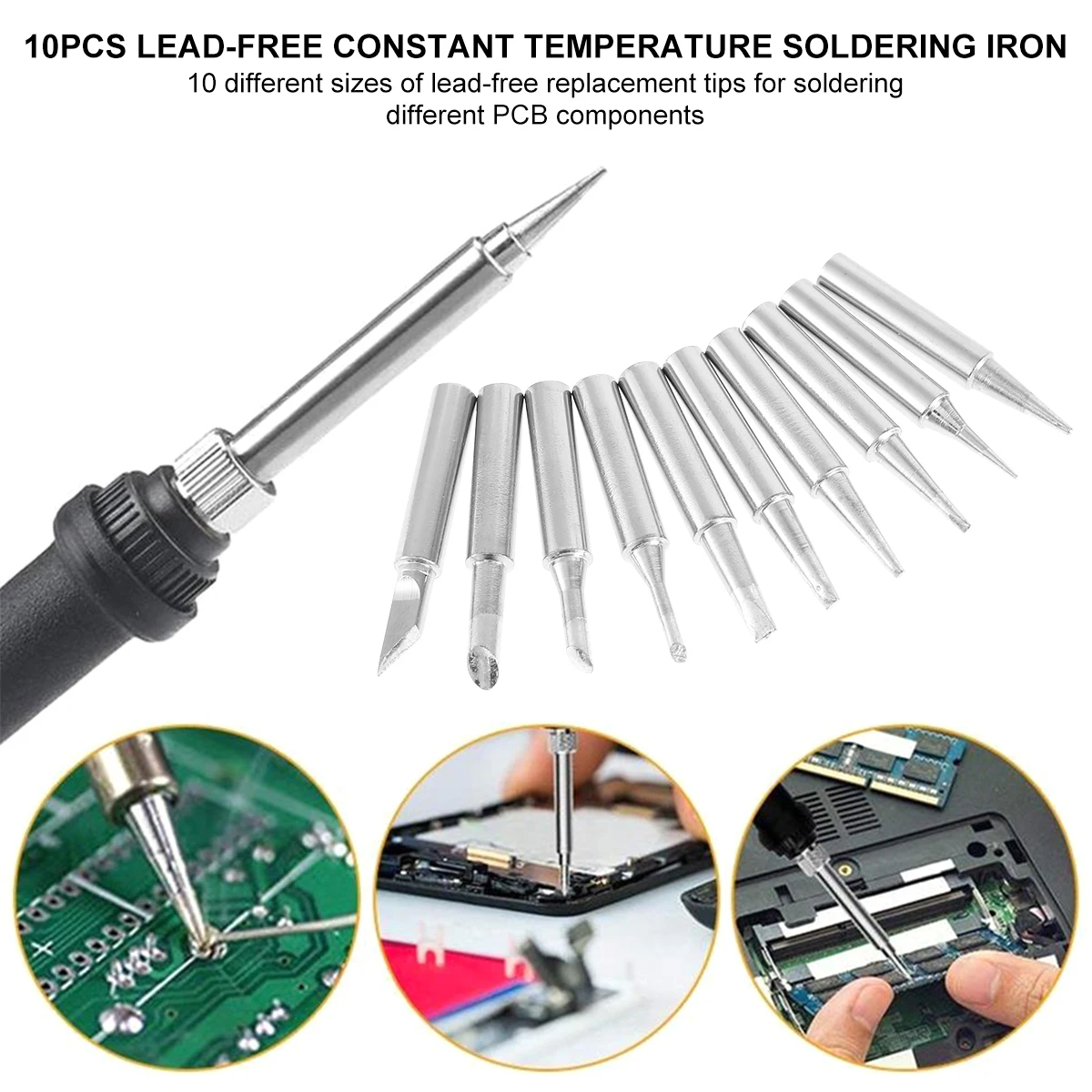 10pcs Replacement Soldering Tips 10 Sizes Solder Iron Tips Kit Lead-Free Screwdriver Iron Tip Soldering Rework Station Tool