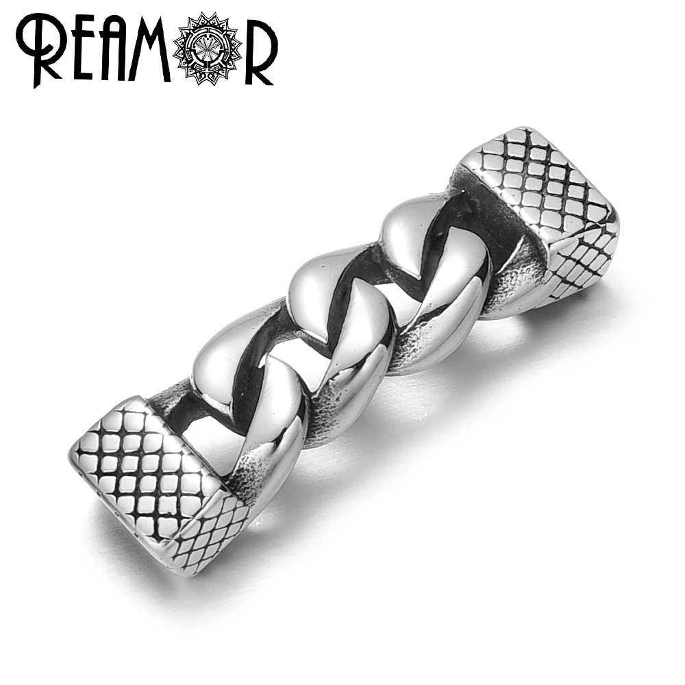 REAMOR 2pcs Stainless steel Infinity Knot Totem Charm Beads for 8*4mm Flat Leather Men Bracelets Connector DIY Jewelry Making