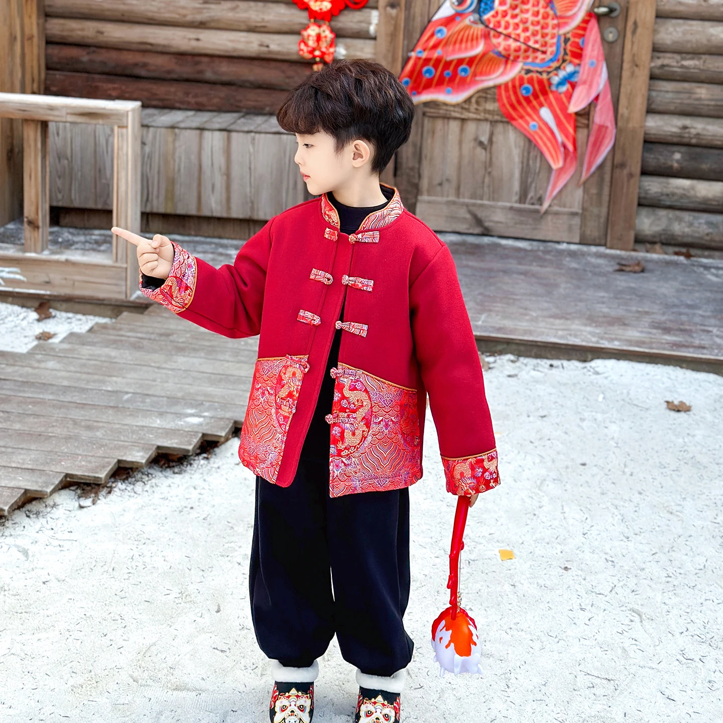 

Утепленная хлопковая куртка для мальчиков на Новый год, модная зимняя одежда в традиционном китайском стиле, красная