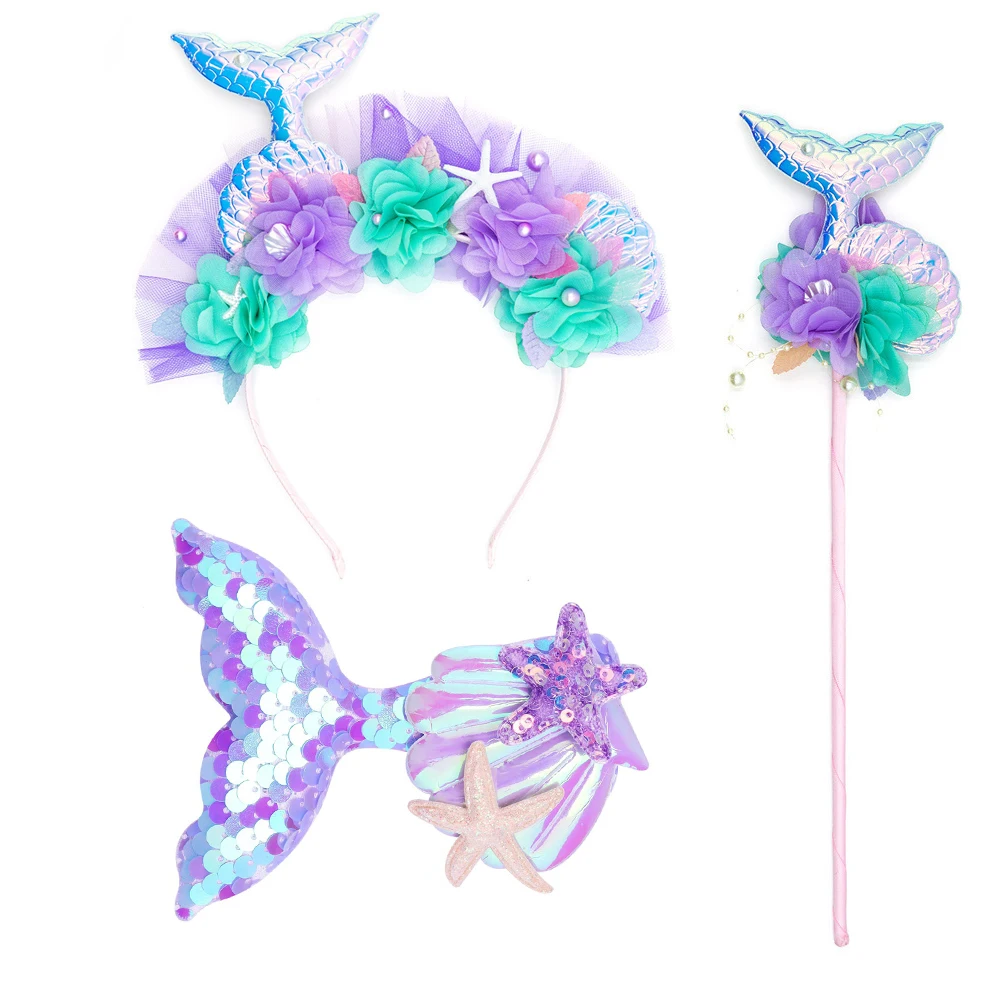 

Mermaid Accessories for Girls Cosplay Dress Up Princess Gloves Crown Wand Neacklace Bracelet Earrings Bag