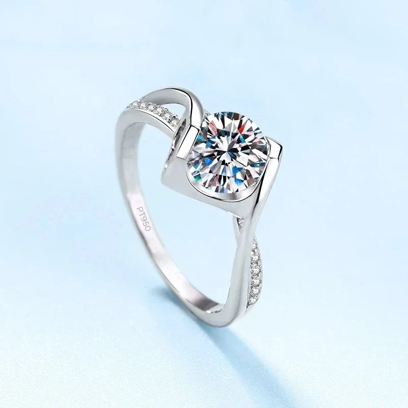 Angel's Kiss Micro inlaid Diamond Ring Women PT950 Platinum Moissanite 1CT Rings Girl Engagement Fine Jewelry Wedding Band