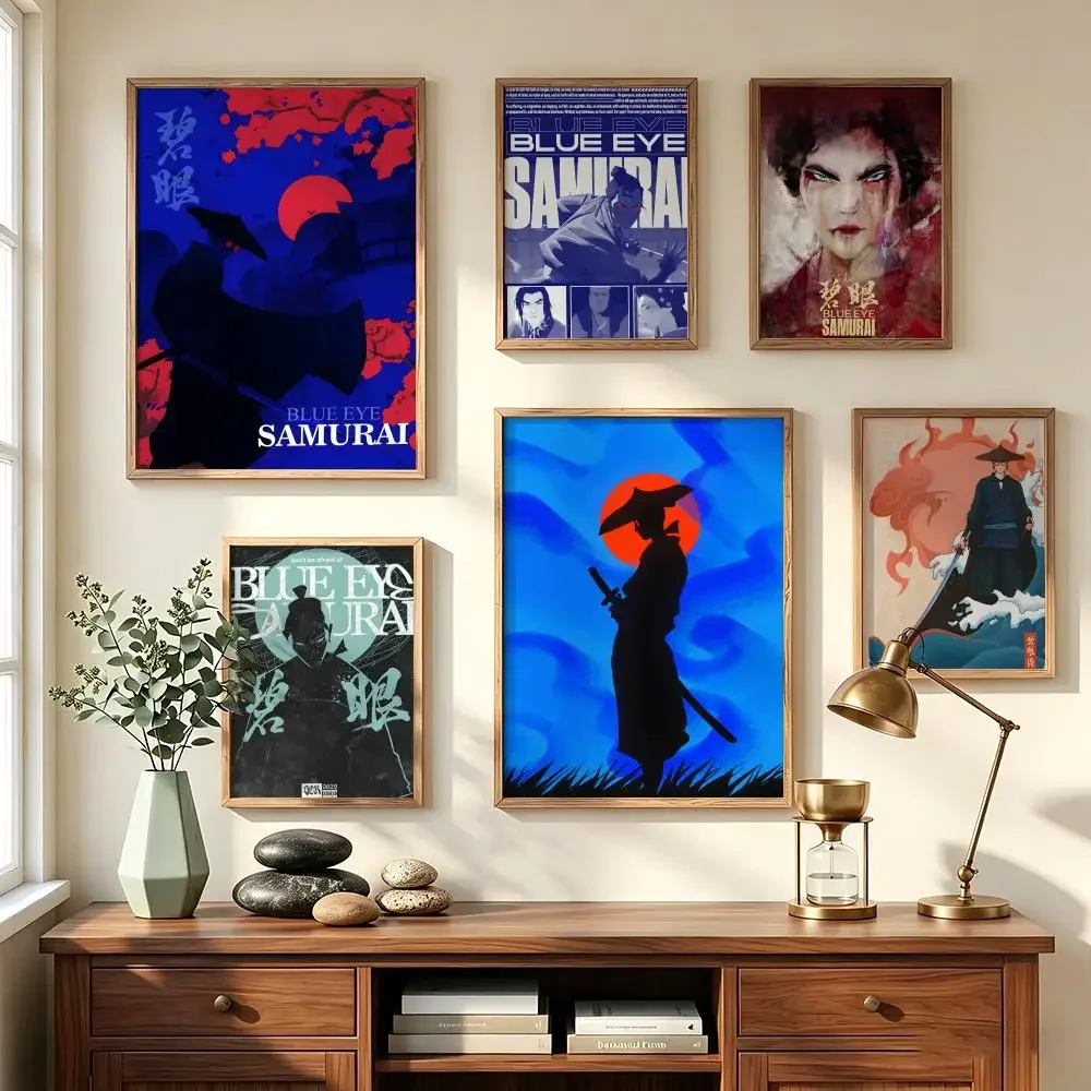 Blue Eye Samurai Painting Calligraphy Poster art art suitable for living room bedroom bar parlor home