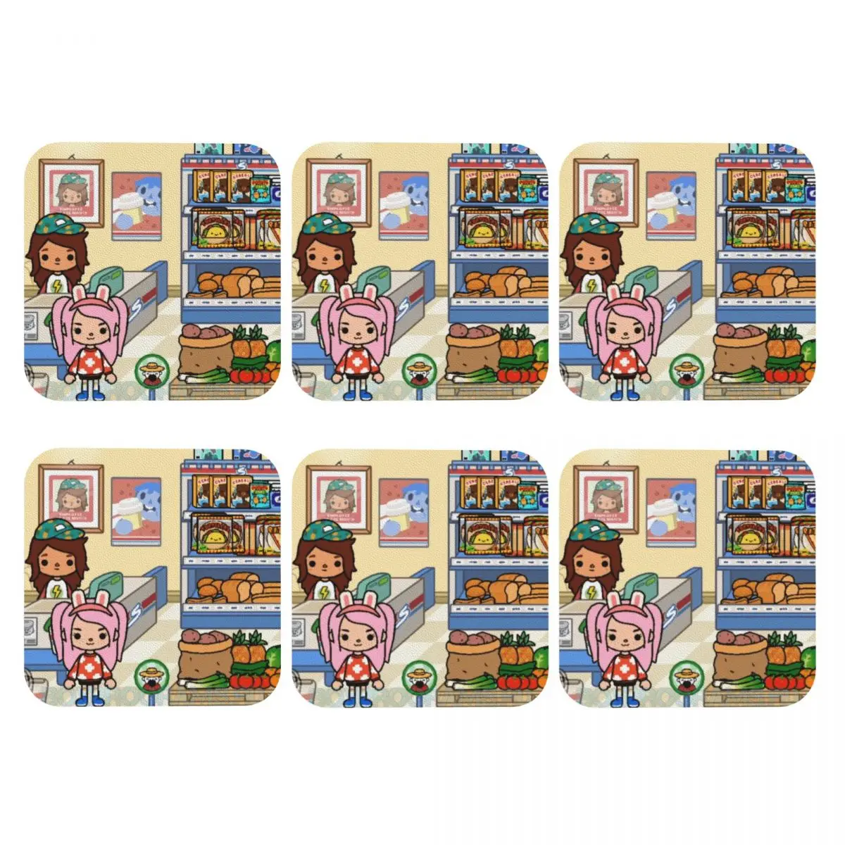Toca Life Box Toca Boca Cute Game Coasters PVC Leather Placemats Waterproof Coffee Mats for Decor Home Dining Pads Set of 6