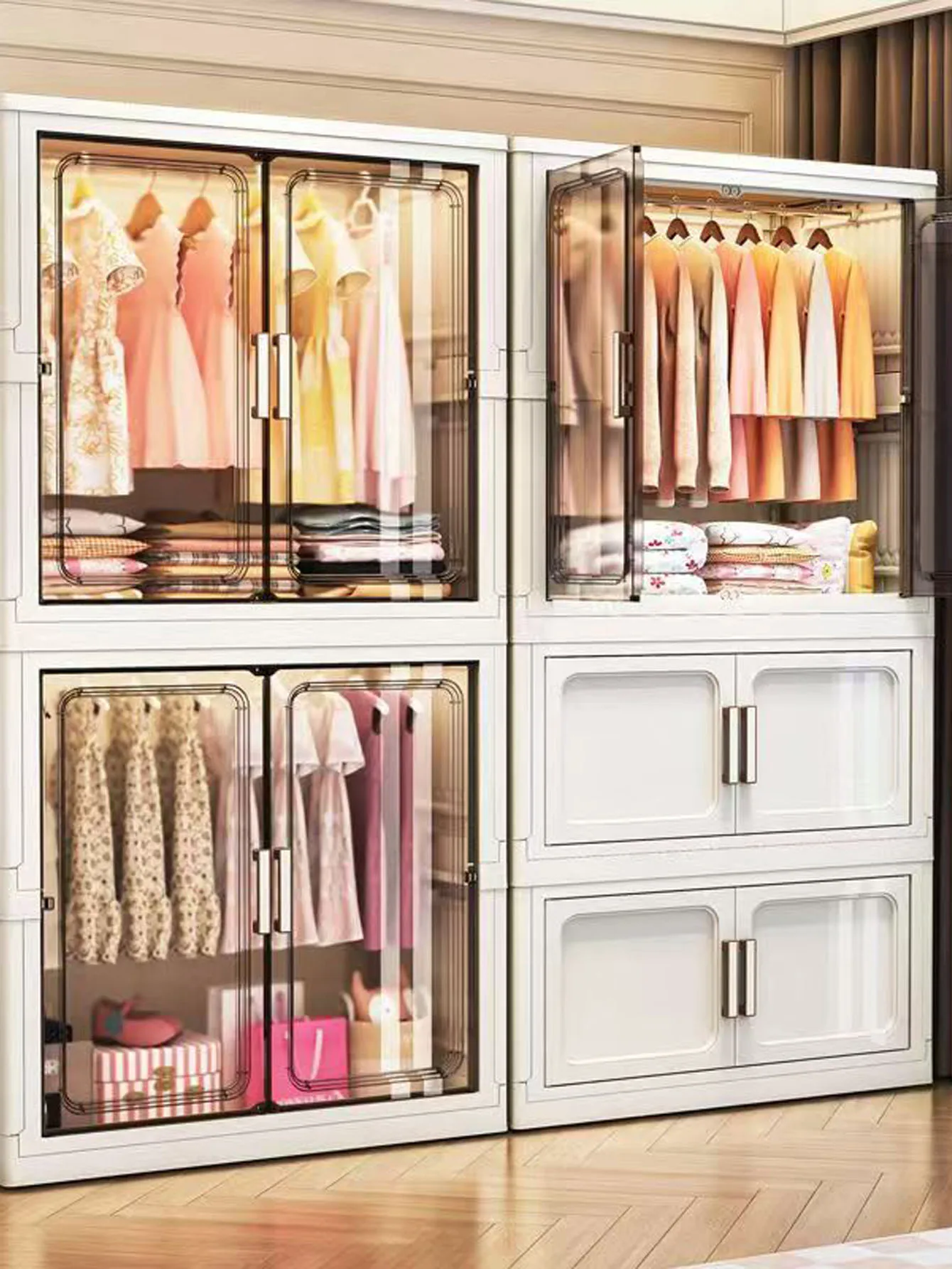 Simple Double-Door Kids Wardrobe Children's Bedroom Clothes Storage Cabinet Organizing Furniture for Little Ones