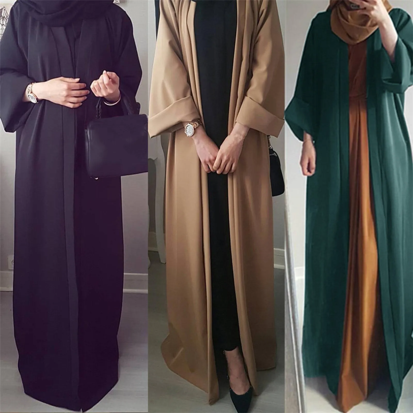 Abaya-Robe cardigan ethnique rétro, kimono musulman, couleur unie, style Moyen-Orient, Dubaï, Arabie Saoudite, Eid