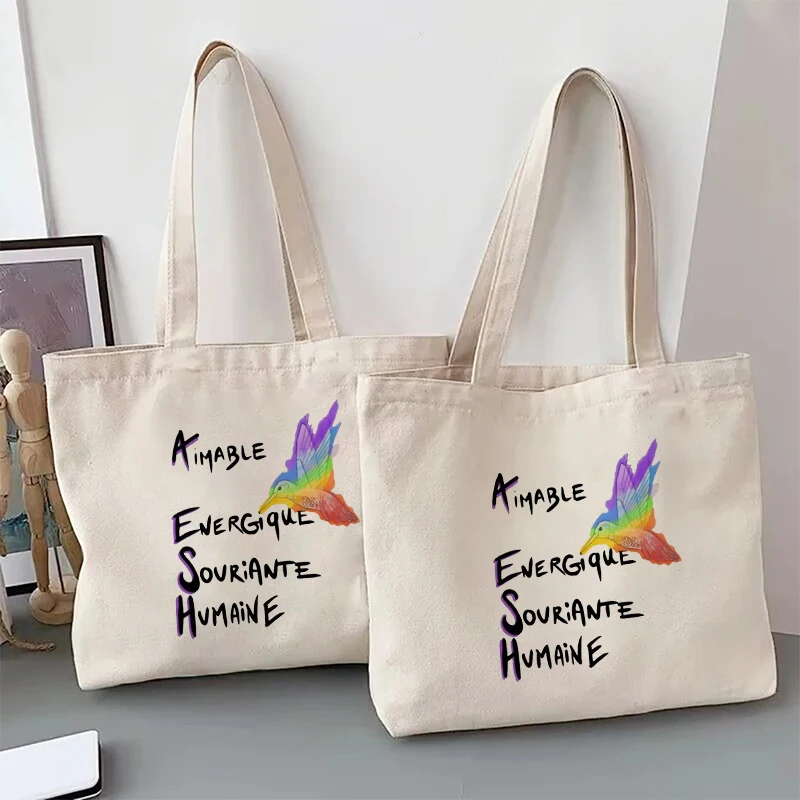 A.E.S.H Educator Appreciation Tote Bag School Supplies Shoulder Bag Teacher Gift Shopping Organizer Cadeau MerciMaProf Aesh