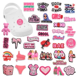 1Pcs Pink Girls Bear Burn Book Women PVC Sandals Shoe Charms Decorations Adult Ornaments Clog DIY Wristbands X-Mas Gift
