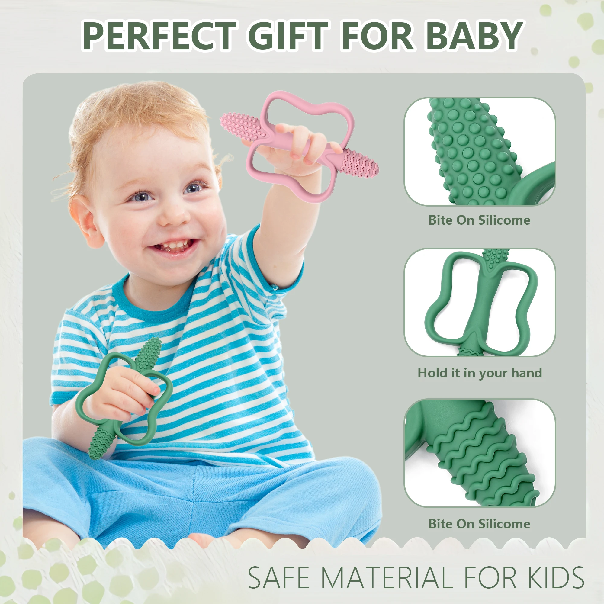 Brinquedos de dentição para bebês com alças fáceis de segurar, brinquedos de dentição de silicone de qualidade alimentar, adequados para bebês de 0 a 6 meses, 6 a 12 meses