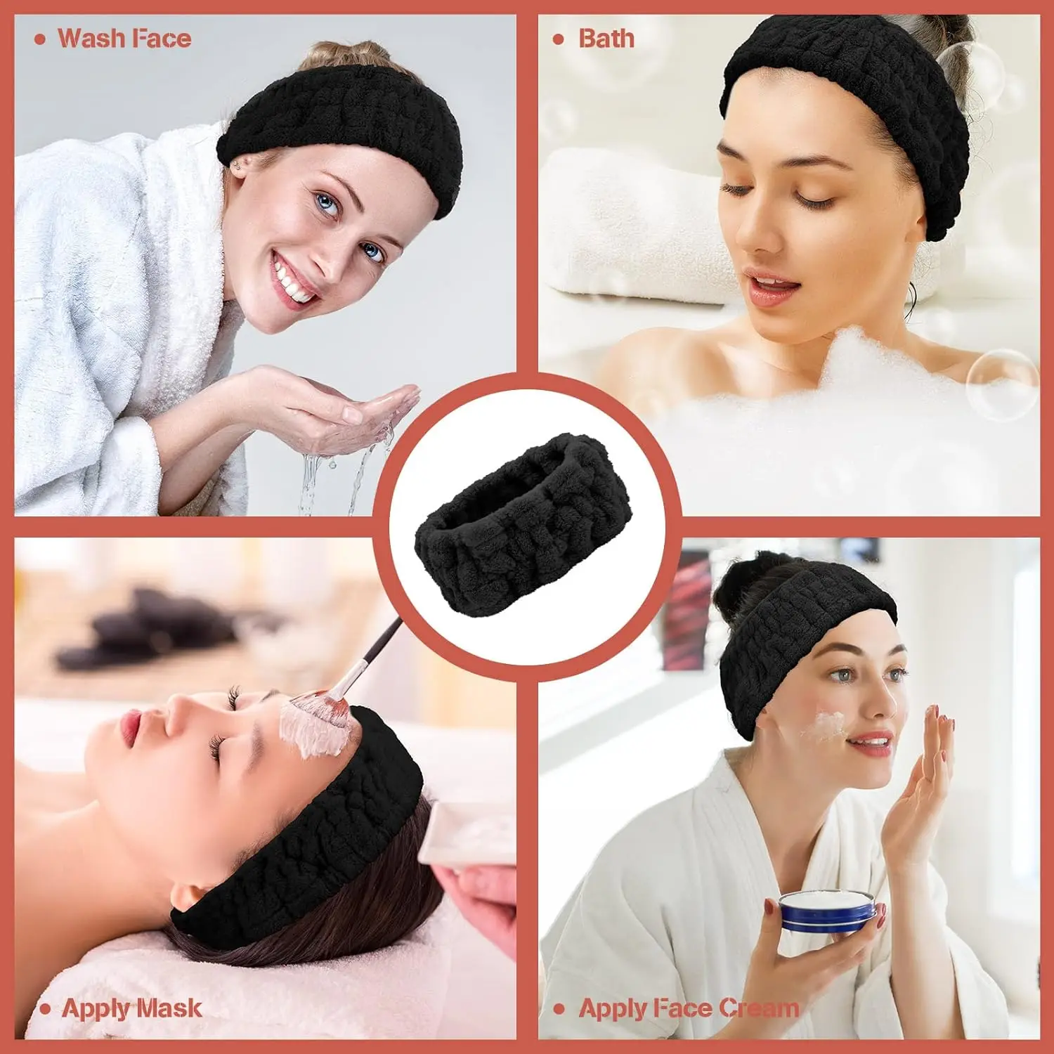 3PCS Spa Headband for Makeup and Washing Face Terry Cloth Hairband Yoga Sports Shower Elastic Head Band Wrap for Girls and Women