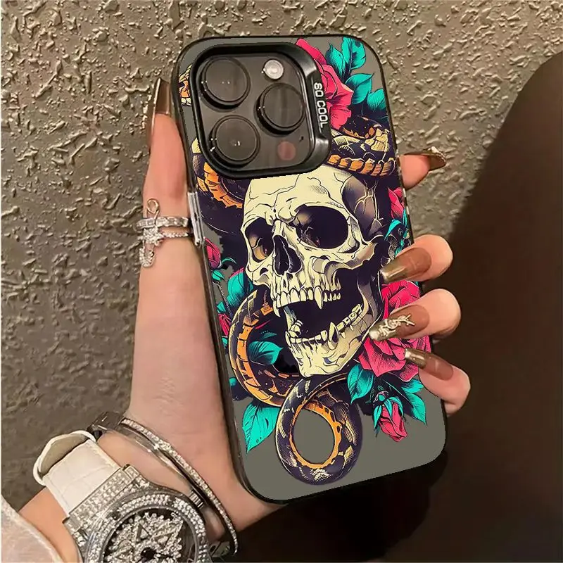 Luxury Skull Rose Cartoon Phone Case For iPhone 15 14 13 PRO MAX 11 12 13 PRO X XS XR 7 8 Plus Mini Protective Shell Y2k Cover