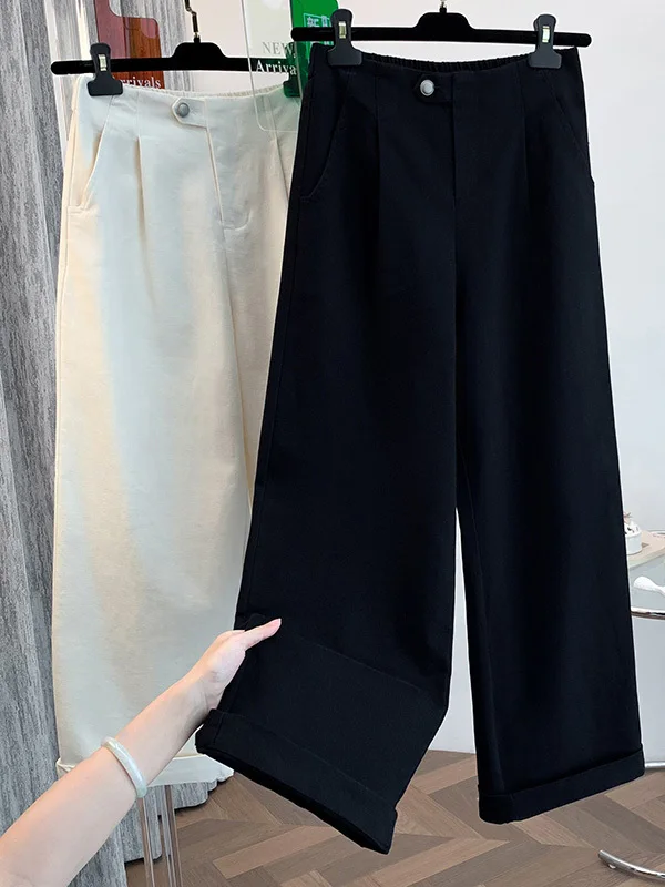 

Early Autumn 2025 Women's plus Size Wide Leg Pants Straight Cut Workwear Casual Cotton Trousers Elastic Waist Waed Sle