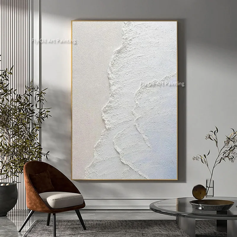 Black Blue White Seascape Oil Painting Handmade Beige White Seawave Abstract Thick Canvas Artwork Large Home Decor As Gifts
