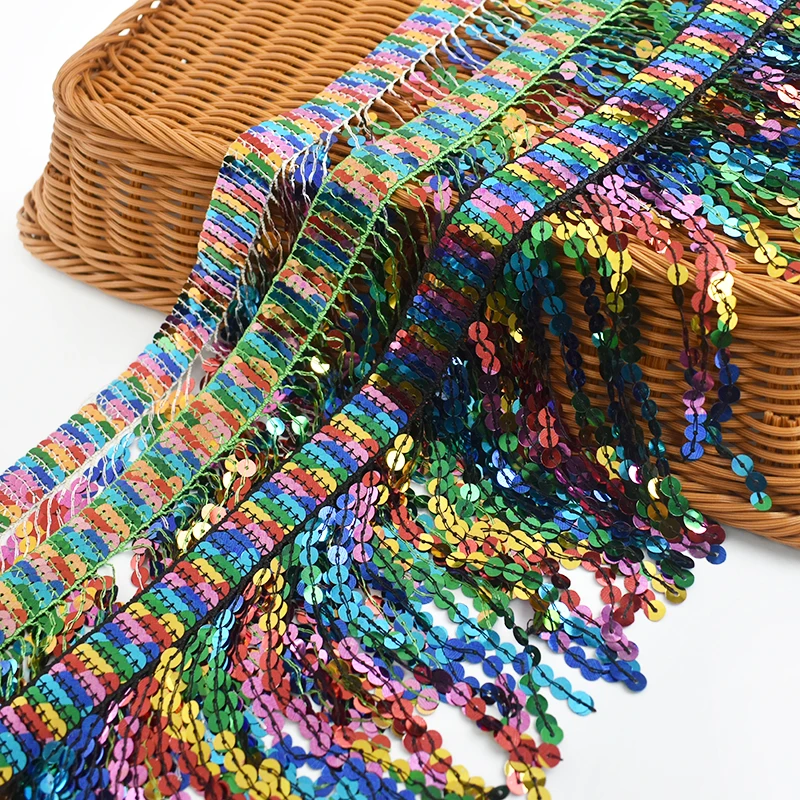 

2/5Yards Sequin Tassel Fringe Curtain Latin Dance Dress Tassels Fringes Lace Trim Tape Clothes Decor Trimming Sewing Accessories