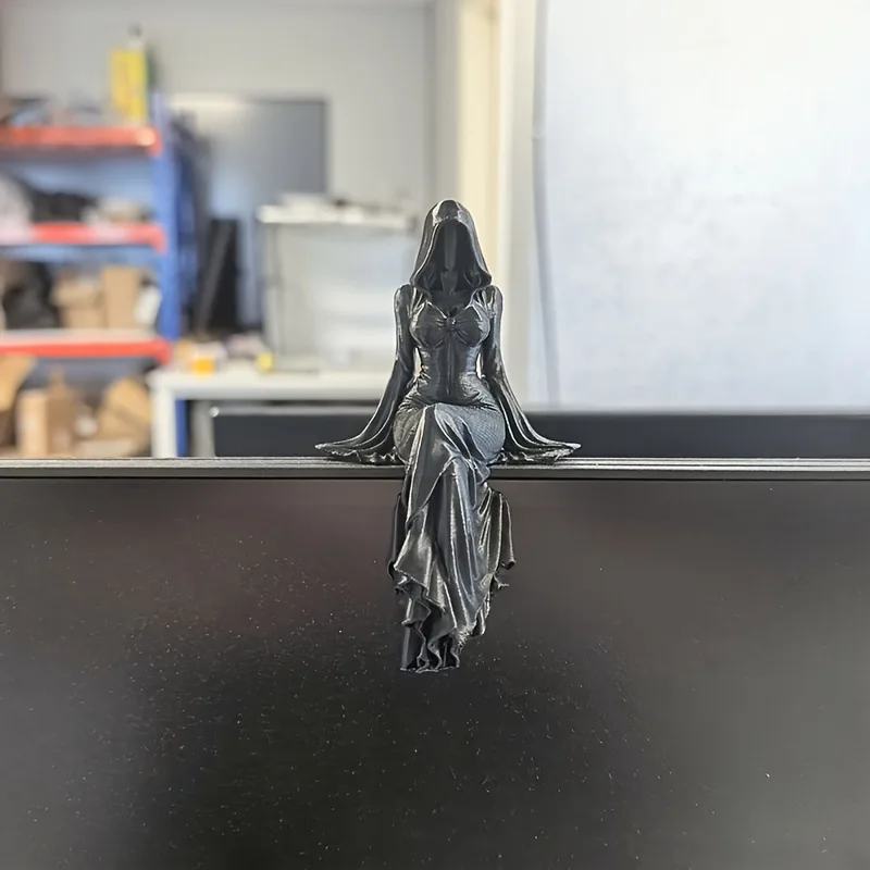 1pc Halloween Grim Reaper Figurine，Death Seated Female Statue，Home Desktop Bookshelf Resin Ornament Atmosphere Gifts