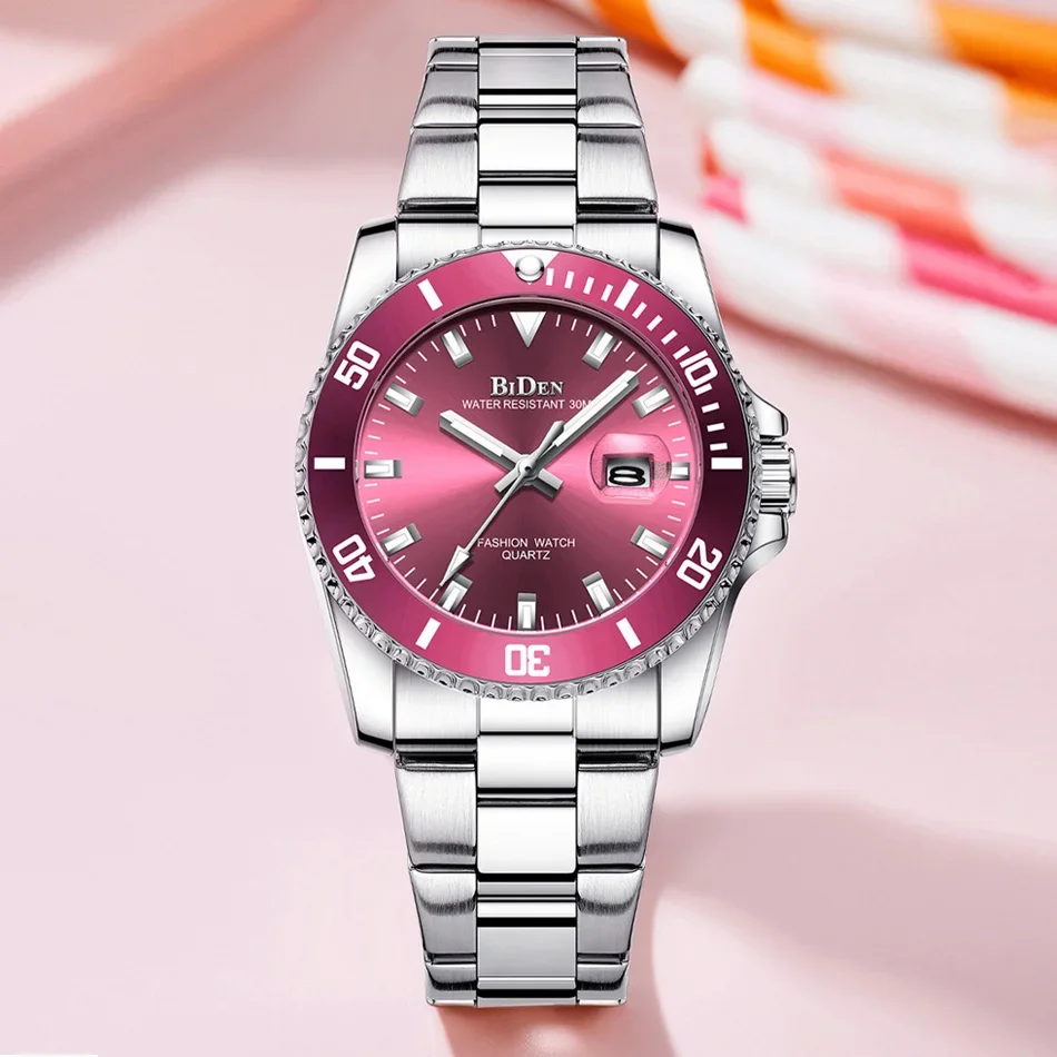 Relógio de quartzo em aço inoxidável para mulheres calendário de cristal Dual Time, presentes casuais diários, acessórios de vestido, moda nova